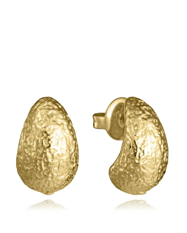 Pendientes de mujer en acero IP dorado con volumen y textura. Elegantes y versátiles