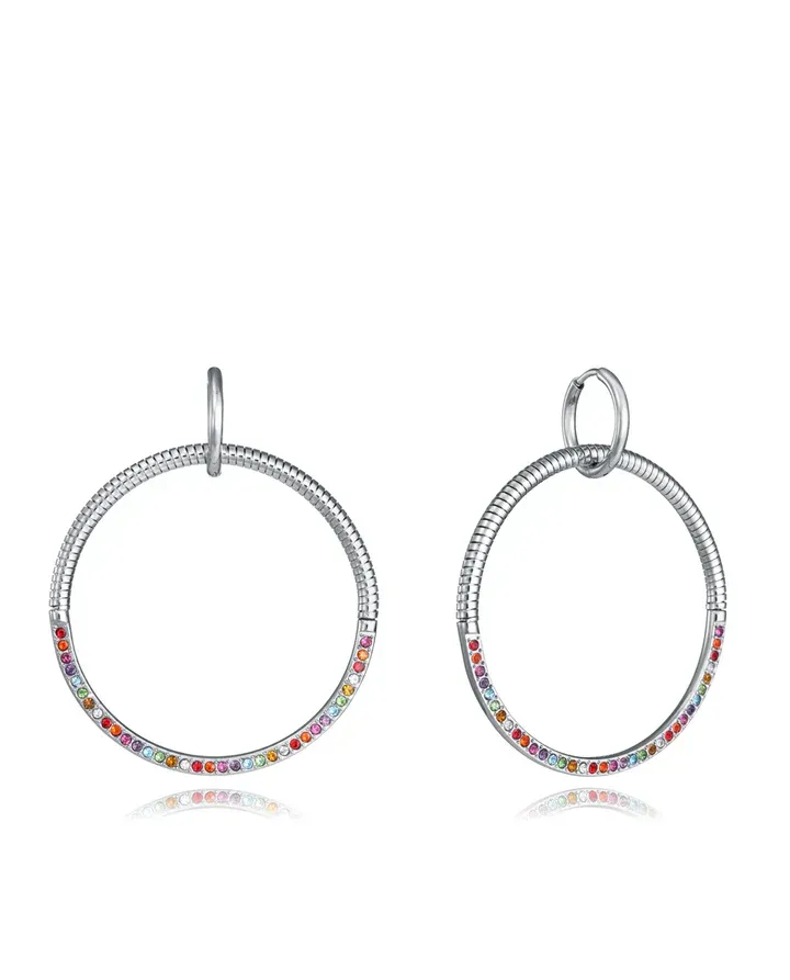 Pendientes de mujer en acero con diseño tubogas y circonitas de colores. Elegantes, actuales