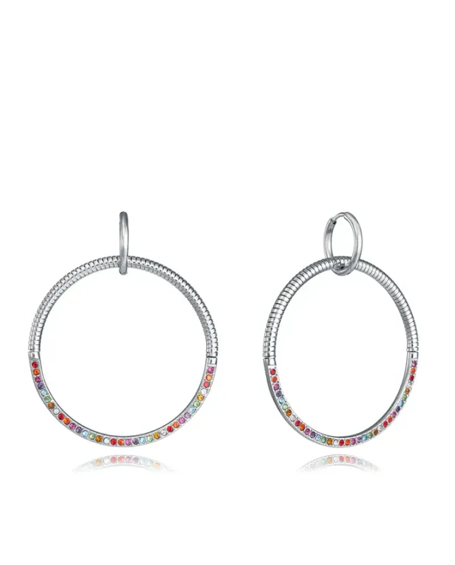 Pendientes de mujer en acero con diseño tubogas y circonitas de colores. Elegantes, actuales