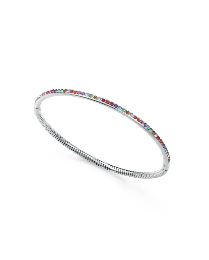 Pulsera rígida de acero tubogas con circonitas de colores. Elegante, actual y fácil de combinar