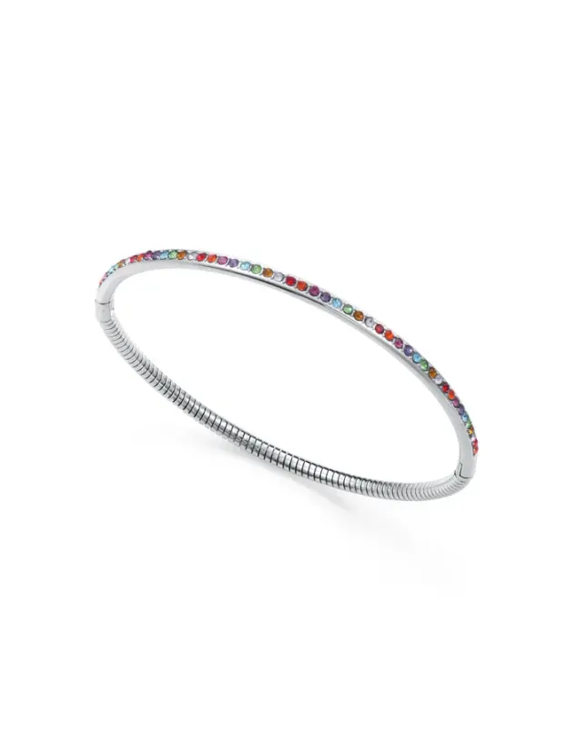 Pulsera rígida de acero tubogas con circonitas de colores. Elegante, actual y fácil de combinar