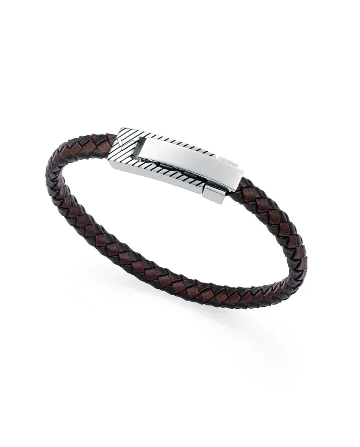 Pulsera de hombre Viceroy de acero y piel trenzada negra y marrón, con largo de 21,5 cm