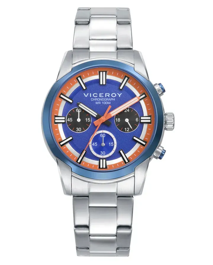 Reloj caja bitono en acero Ip azul 10 Atm, brazalete de acero, movimiento cuarzo, colección Abraham Mateo