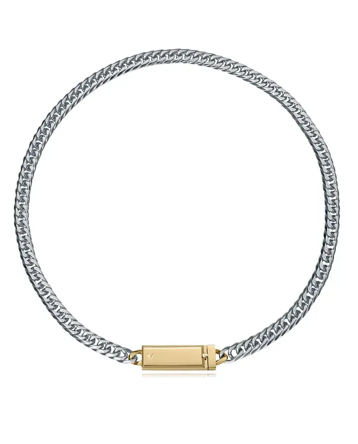 Collar de acero cadena con placa , colección Abraham Mateo