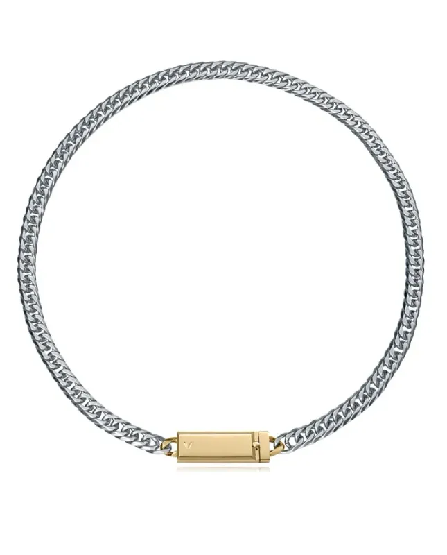 Collar de acero cadena con placa , colección Abraham Mateo