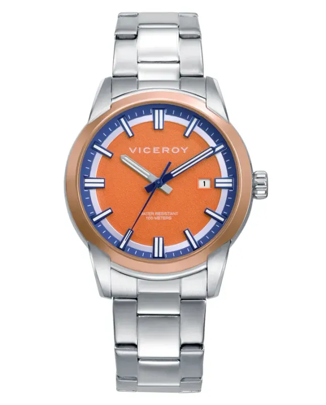 Reloj caja bitono en acero e Ip rosa 10 Atm, brazalete de acero, movimiento cuarzo, colección Abraham Mateo