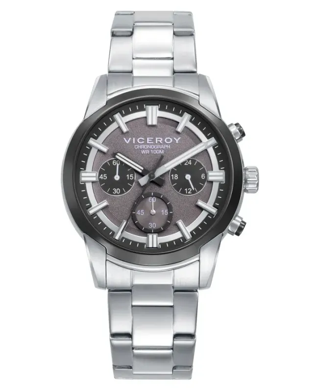 Reloj caja bitono en acero e Ip gris 10 Atm,brazalete de acero, movimiento cuarzo, colección Abraham Mateo