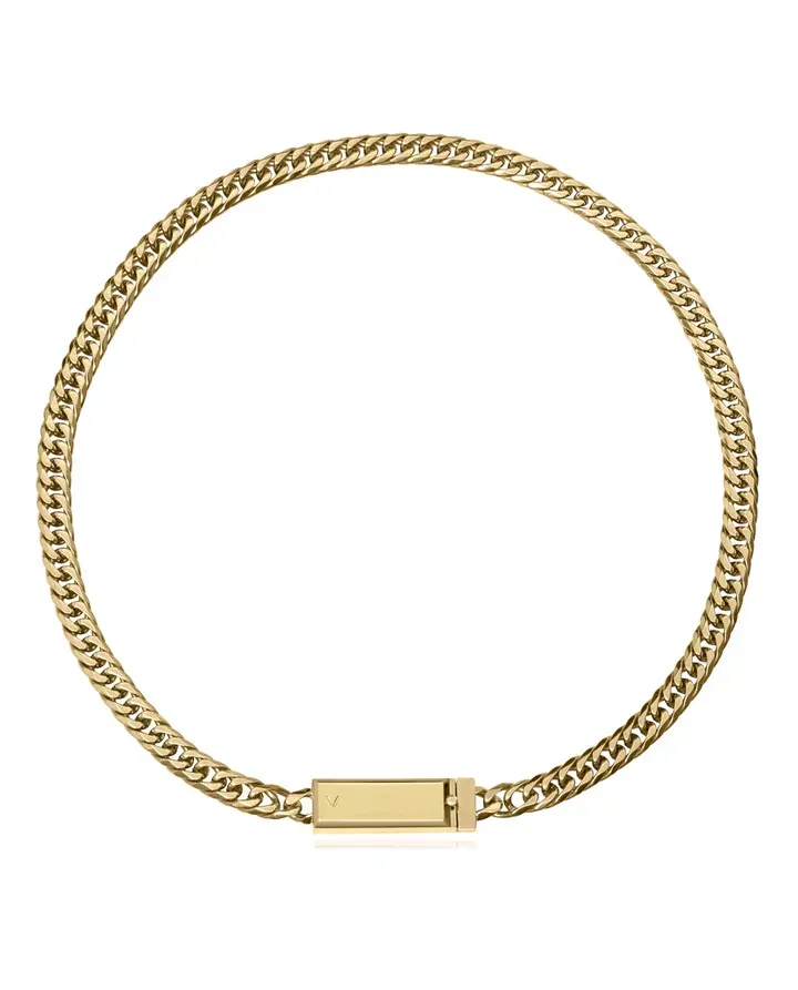 Collar de acero Ip dorado cadena con placa , colección Abraham Mateo Collar de acero Ip dorado cadena con placa , colección Abraham Mateo