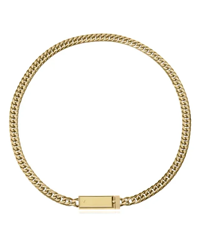Collar de acero Ip dorado cadena con placa , colección Abraham Mateo