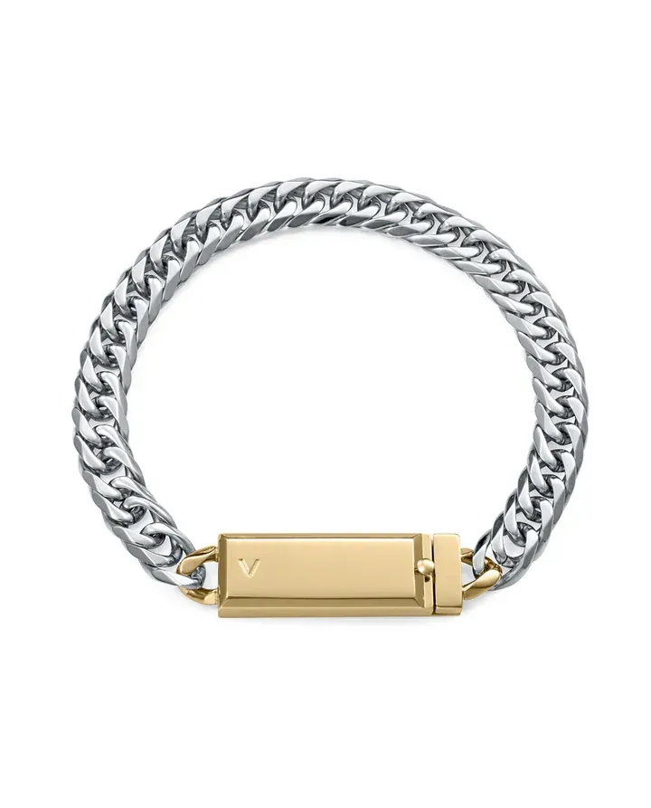 Pulsera de acero cadena con placa Ip dorado,colección Abraham Mateo