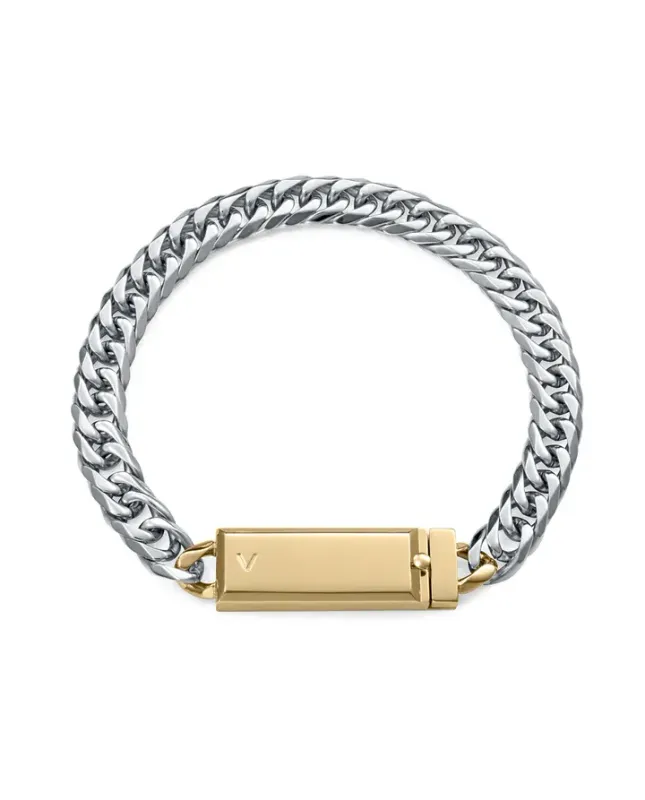Pulsera de acero cadena con placa Ip dorado,colección Abraham Mateo