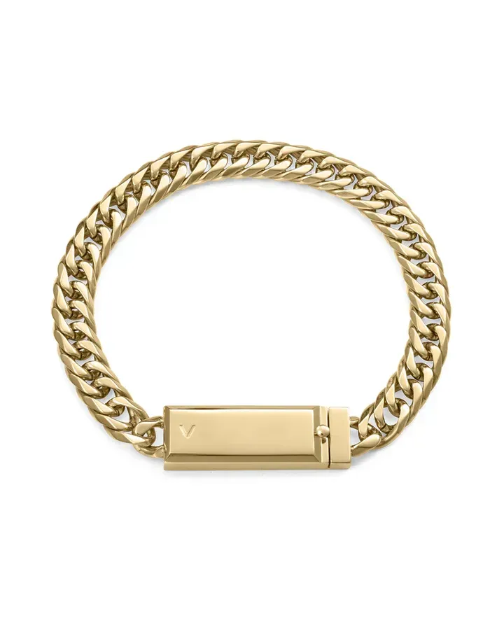 Pulsera de acero Ip dorado cadena con placa,colección Abraham Mateo