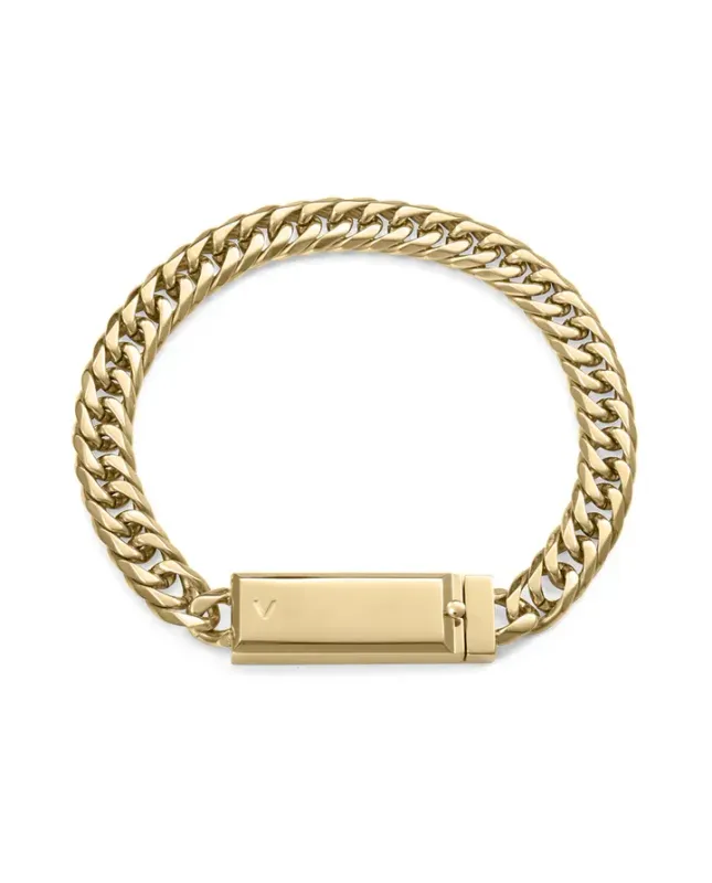 Pulsera de acero Ip dorado cadena con placa,colección Abraham Mateo