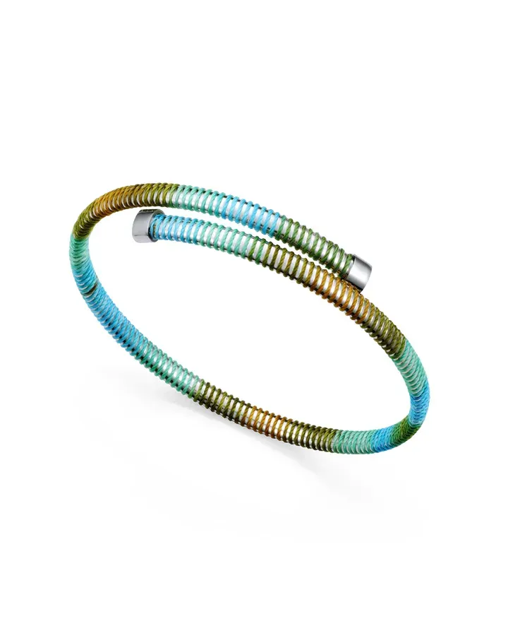 Pulsera de acero tubogas flexible abierta con cordón enroscado,colección Laura Escanes