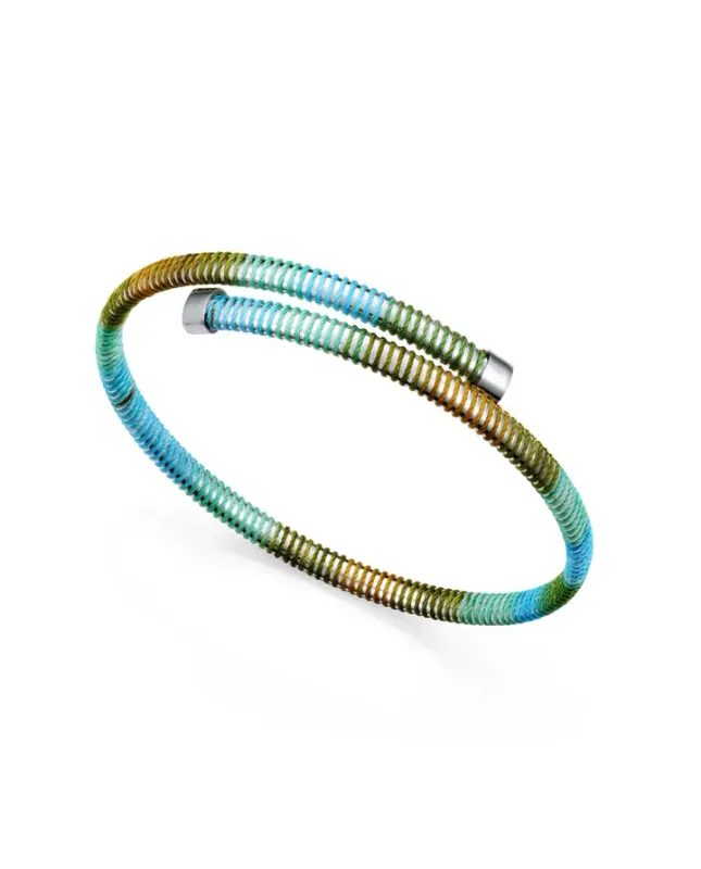 Pulsera de acero tubogas flexible abierta con cordón enroscado,colección Laura Escanes