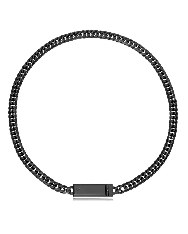 Collar de acero Ip negro cadena con placa, colección Abraham Mateo