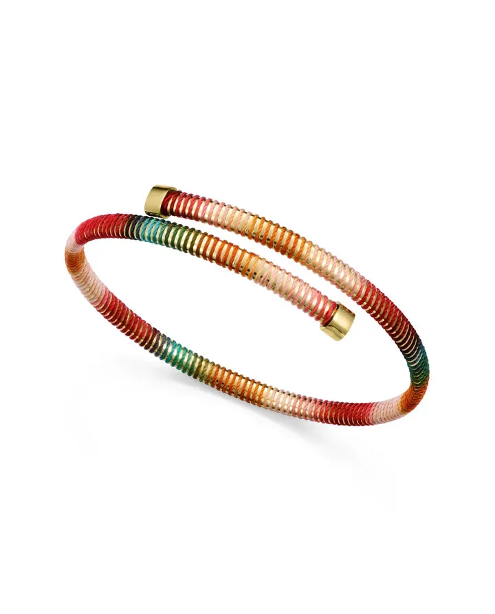 Pulsera de acero tubogas flexible abierta con cordón enroscado,colección Laura Escanes