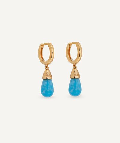 Pendientes de aros ovales Turquesa con cuarzo larimar azul