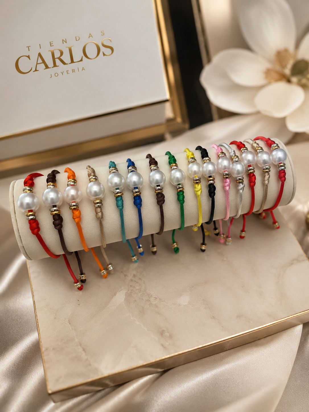 PULSERAS HILO DE SEDA COLOR Y PERLA