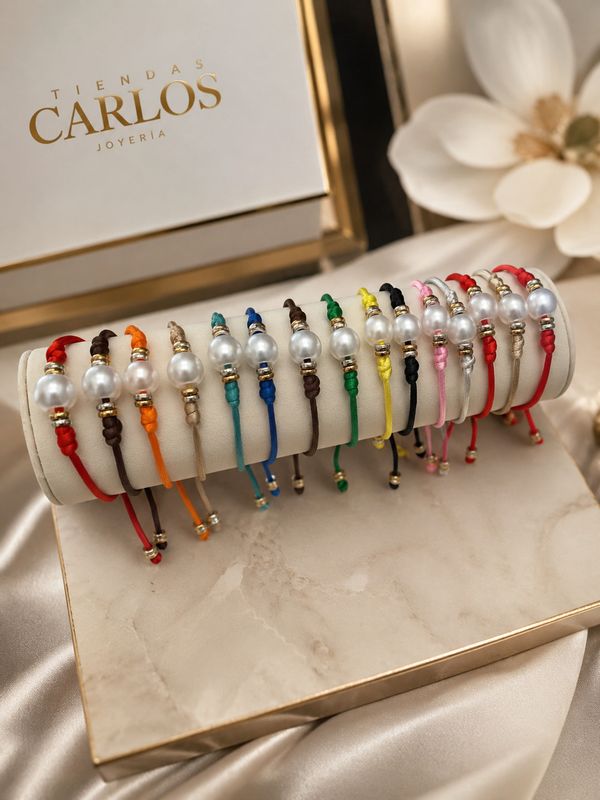 PULSERAS HILO DE SEDA COLOR Y PERLA