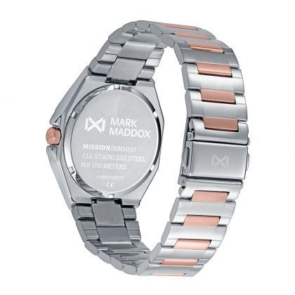 Reloj Mark Maddox de hombre con caja bitono de acero e Ip rosa,10 Atm, brazalete bitono de acero e Ip rosa,movimiento cuarzo