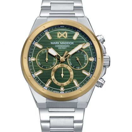 Reloj Mark Maddox de hombre con caja bitono de acero e Ip dorado, 10 Atm, brazalete de acero, movimiento cuarzo
