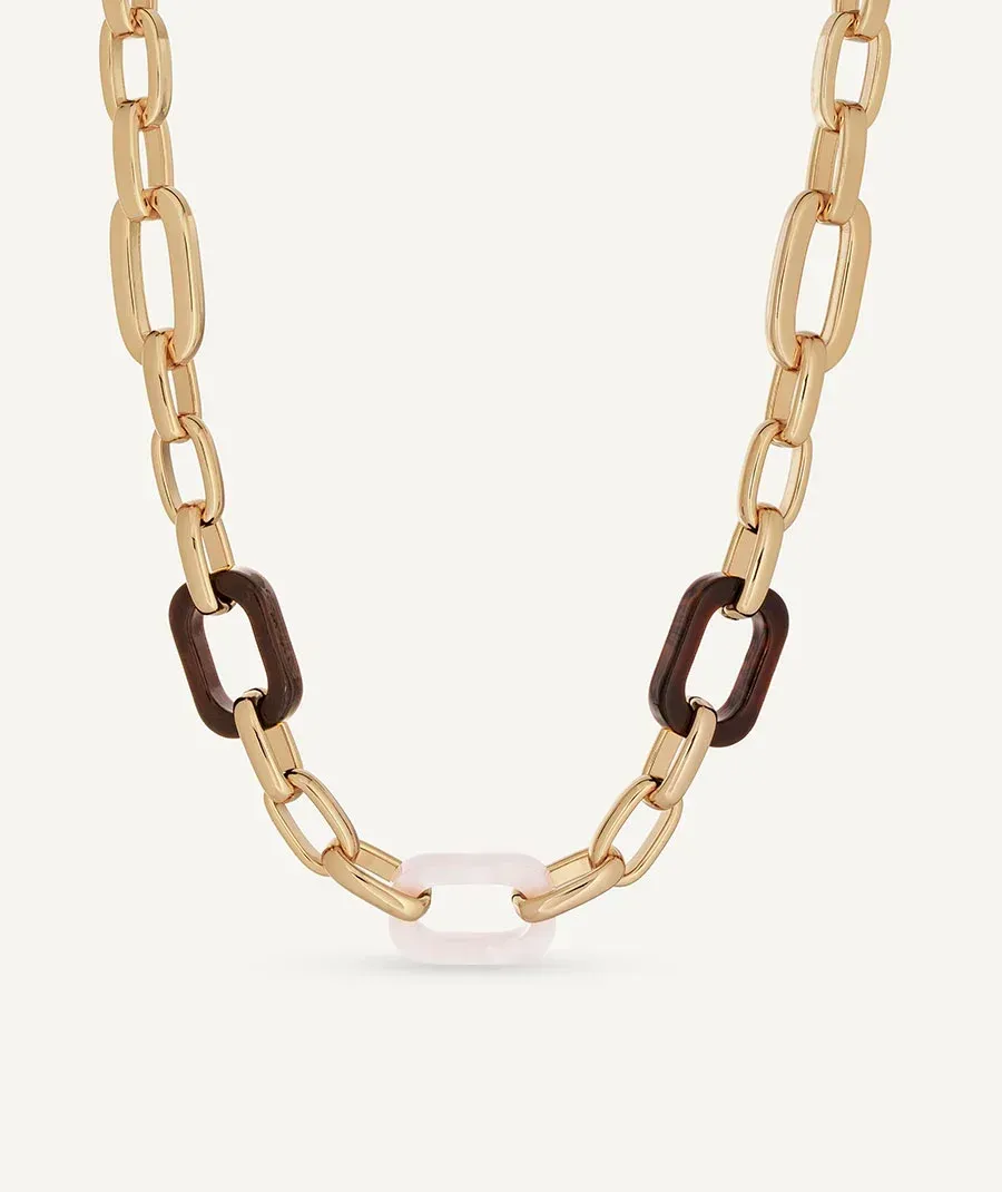 Collar eslabones Candy marrón y beige Collar eslabones Candy marrón y beige