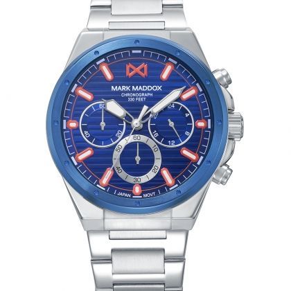 Reloj Mark Maddox de hombre con caja bitono de acero e Ip azul,10 Atm, brazalete de acero, movimiento cuarzo Reloj Mark Maddox de hombre con caja bitono de acero e Ip azul,10 Atm, brazalete de acero, movimiento cuarzo