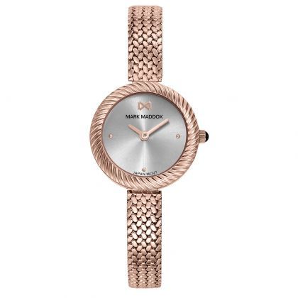 Reloj Mark Maddox de mujer caja de acero e Ip rosa,malla milanesa de acero Ip rosa , movimiento cuarzo