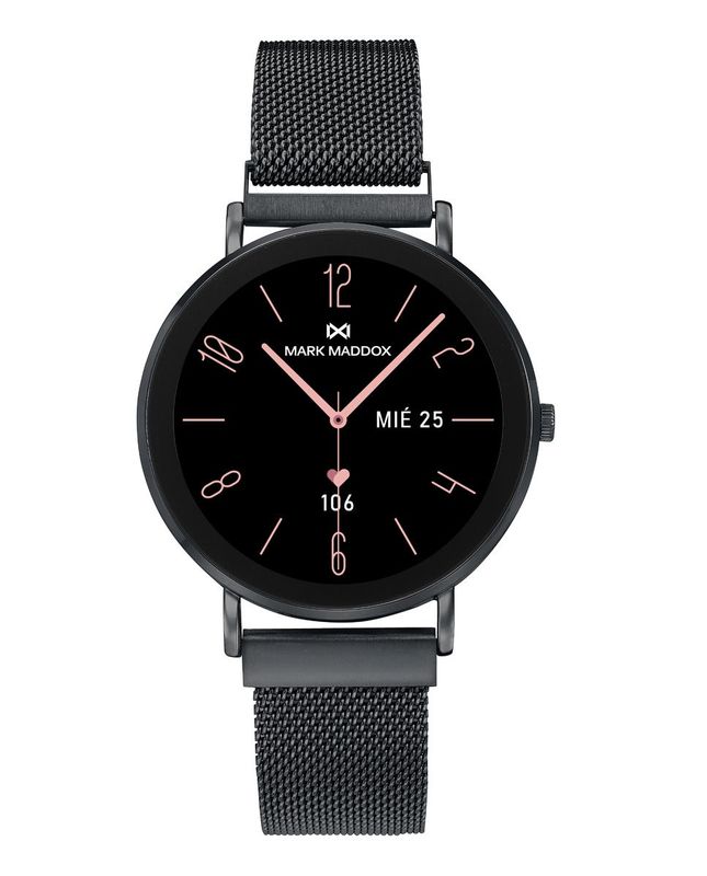 Reloj Smart caja de metal negra con malla milanesa de acero Ip negro