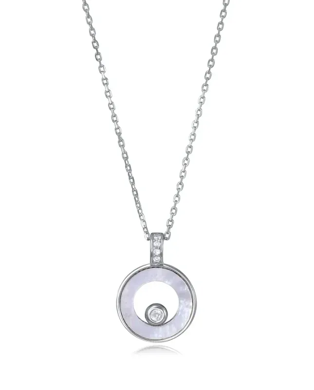COLLAR DE MUJER DE PLATA DE PRIMERA LEY CON BAÑO DE RODIO Y COLGANTE MADREPERLA