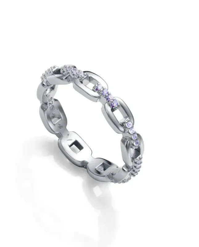 ANILLO DE MUJER DE PLATA DE PRIMERA LEY CON BAÑO DE RODIO Y CIRCONITAS