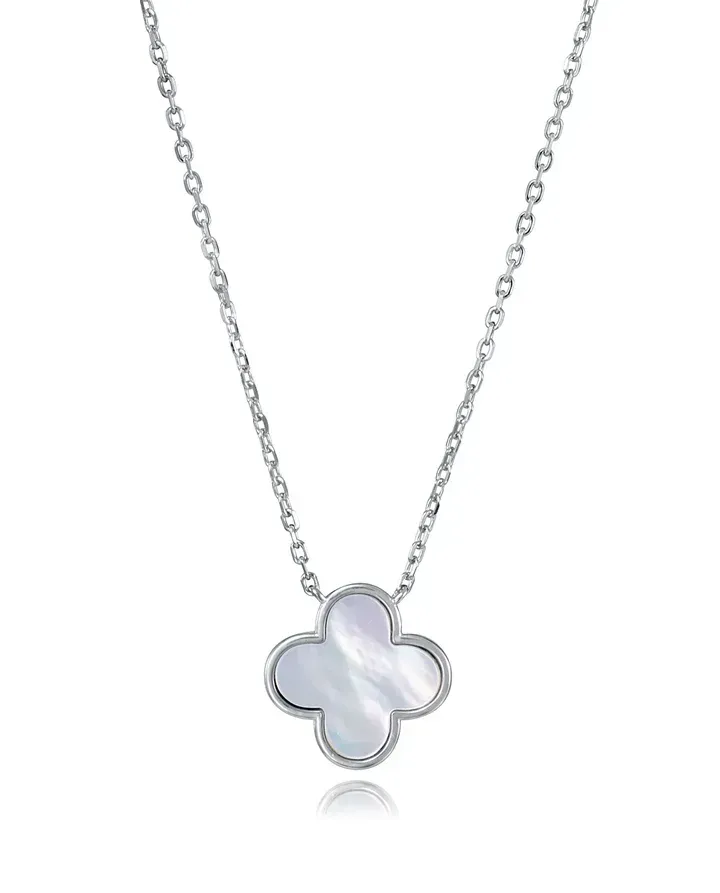 COLLAR DE MUJER DE PLATA DE PRIMERA LEY CON BAÑO DE RODIO CON COLGANTE TRÉBOL DE 4 HOJAS COLLAR DE MUJER DE PLATA DE PRIMERA LEY CON BAÑO DE RODIO CON COLGANTE TRÉBOL DE 4 HOJAS