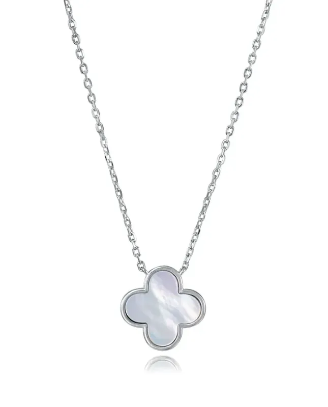 COLLAR DE MUJER DE PLATA DE PRIMERA LEY CON BAÑO DE RODIO CON COLGANTE TRÉBOL DE 4 HOJAS