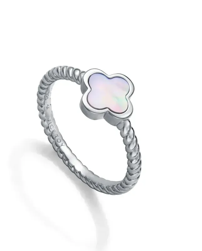 ANILLO DE MUJER DE PLATA DE PRIMERA LEY CON BAÑO DE RODIO Y MADRE PERLA