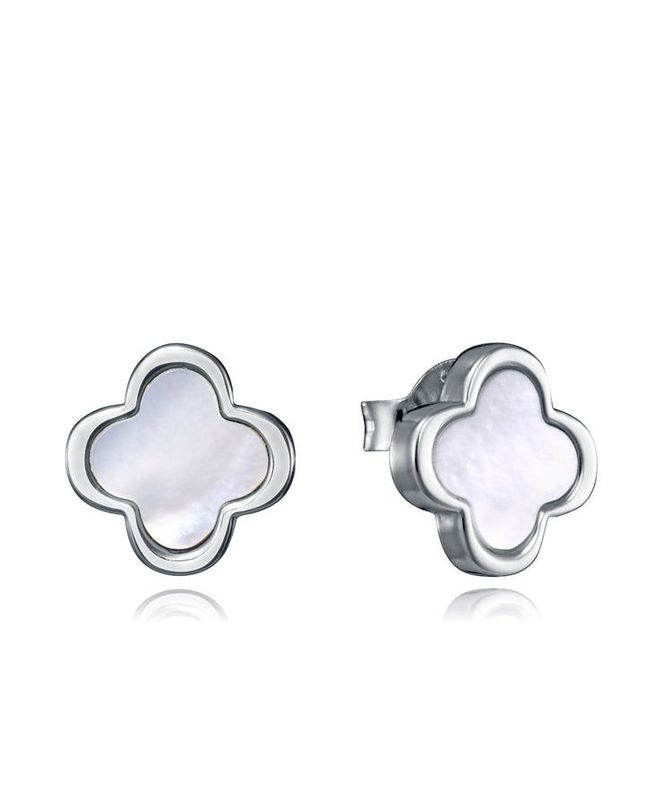 PENDIENTES DE MUJER DE PLATA DE PRIMERA LEY CON BAÑO DE RODIO CON TRÉBOL DE 4 HOJAS