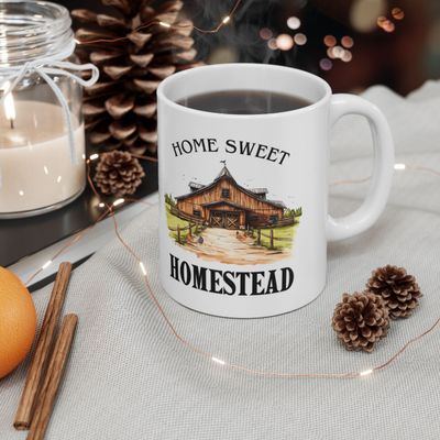 Home Sweet Homestead Mug – Rustic Cabin Coffee Cup – Country Living Gift Traditional Lifestyle Mug, (11oz, 15oz)