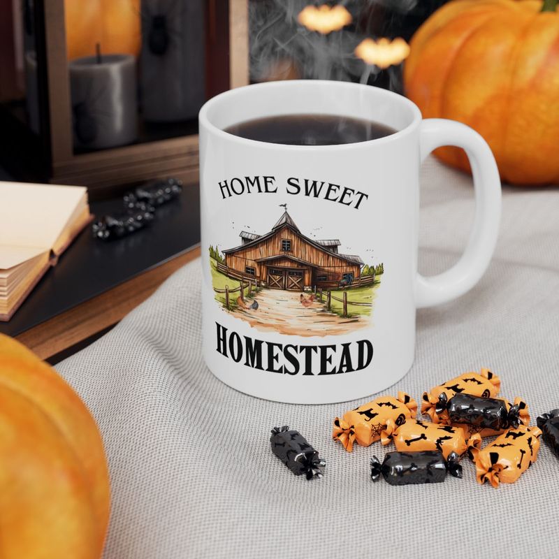Home Sweet Homestead Mug – Rustic Cabin Coffee Cup – Country Living Gift Traditional Lifestyle Mug, (11oz, 15oz)