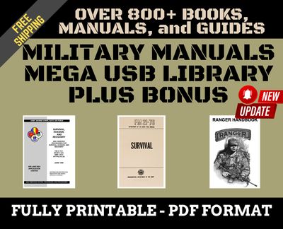 Military Manuals Over 800+ Mega Library USB Flash Drive -Survival &amp; Preparedness - UPDATED 2025