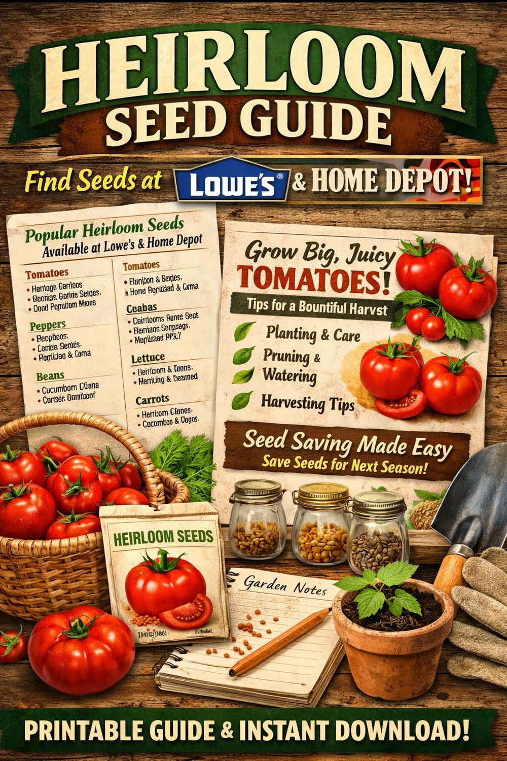 Heirloom Seeds List Printable – Grow Big Tomatoes &amp; Save Seeds Guide PDF | Instant Digital Download for Vegetable Garden Planning