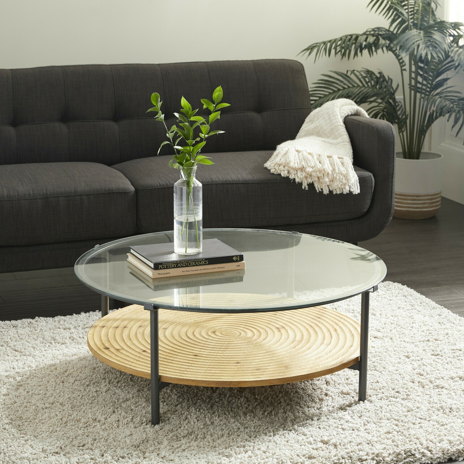 Rnd Glass/Wd Coffee Table