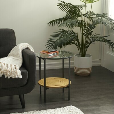 Rnd Glass/Wd Side Table