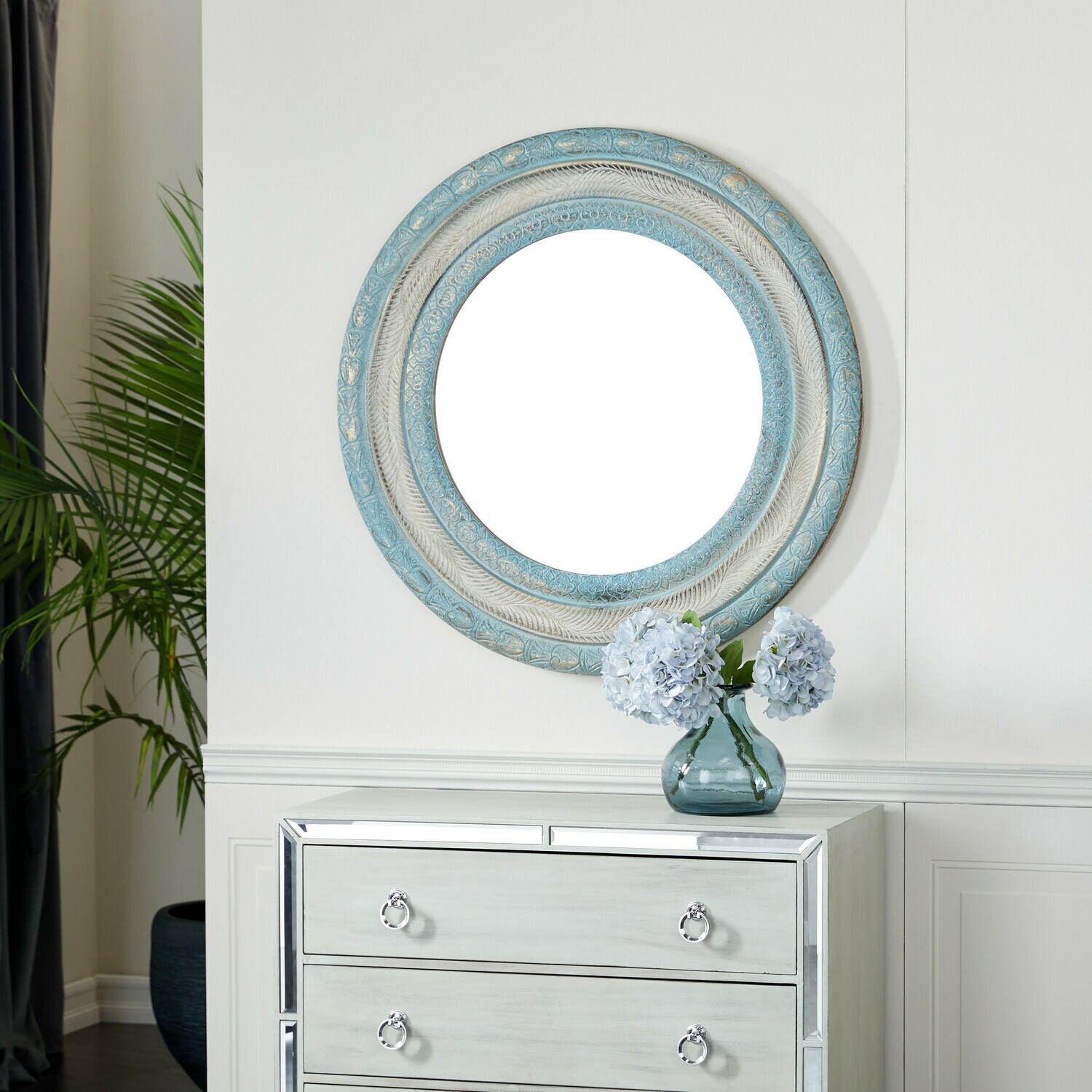 Turquoise Round Mirror