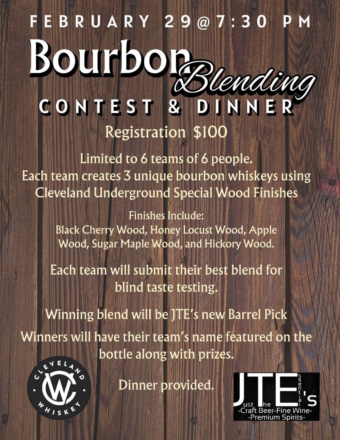 Cleveland Whiskey Blending event Feb 29th 2024 7:30pm