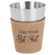 Shot Glass Leather Etched W/ Misc - EACH