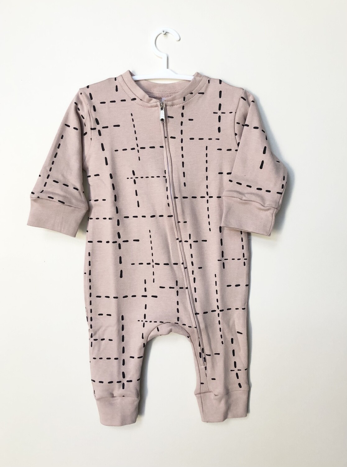 Blush Pink White Dashed Lines Romper - Cuff &amp; Zip