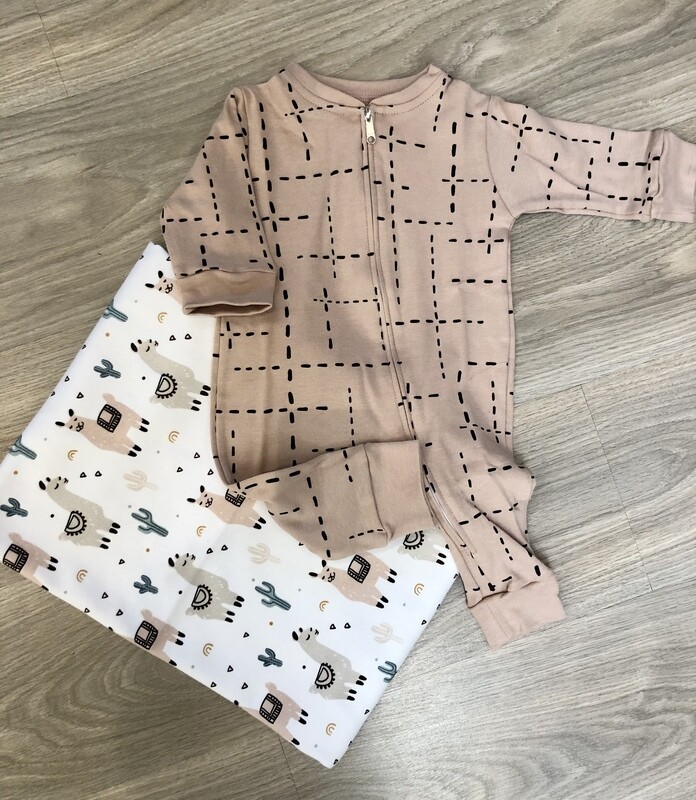 Blush Pink White Dashed Lines Romper - Cuff &amp; Zip
