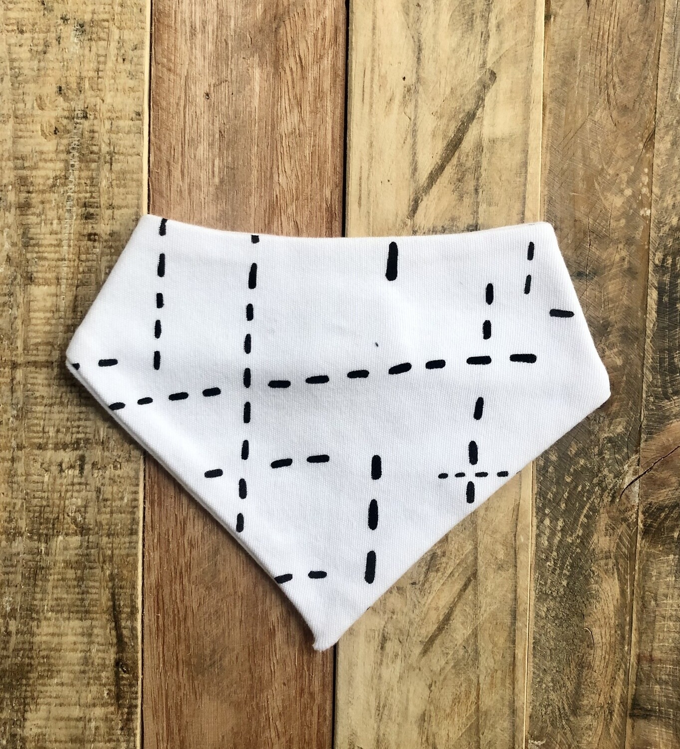 Bandana Bib, Colour: White with Black Dashed Lines