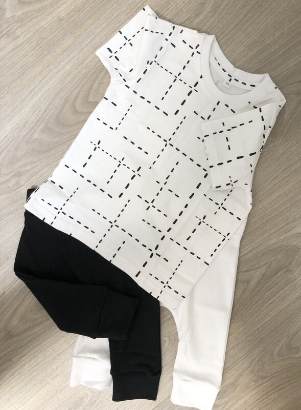 White With Black Dashed Lines T-Shirt