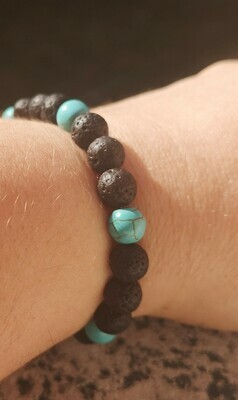 Bracelet en pierre naturelle de lave &amp; turquoise &quot;DIFFUSEUR&quot; 8 mm